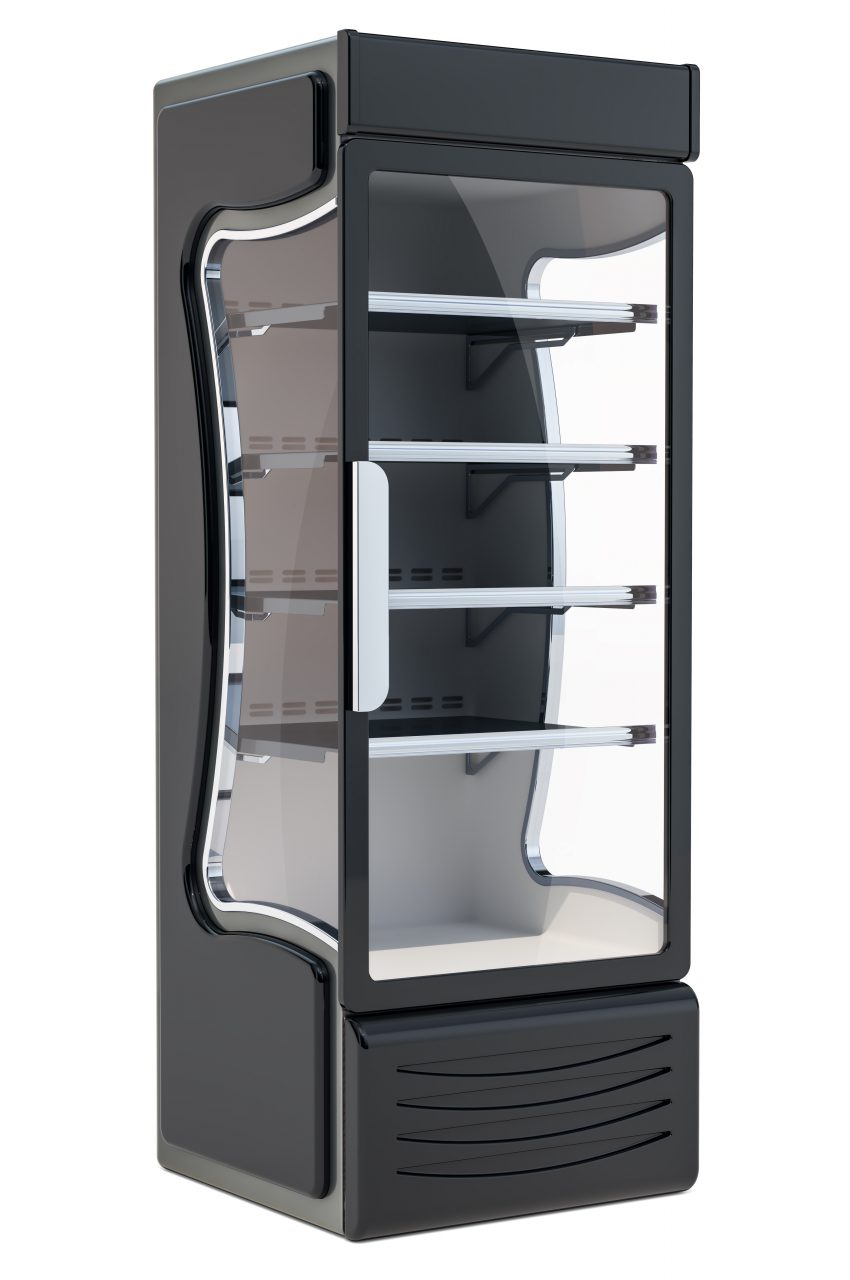 Glass Single Door Display Chiller for beverage, 3D rendering isolated on white background